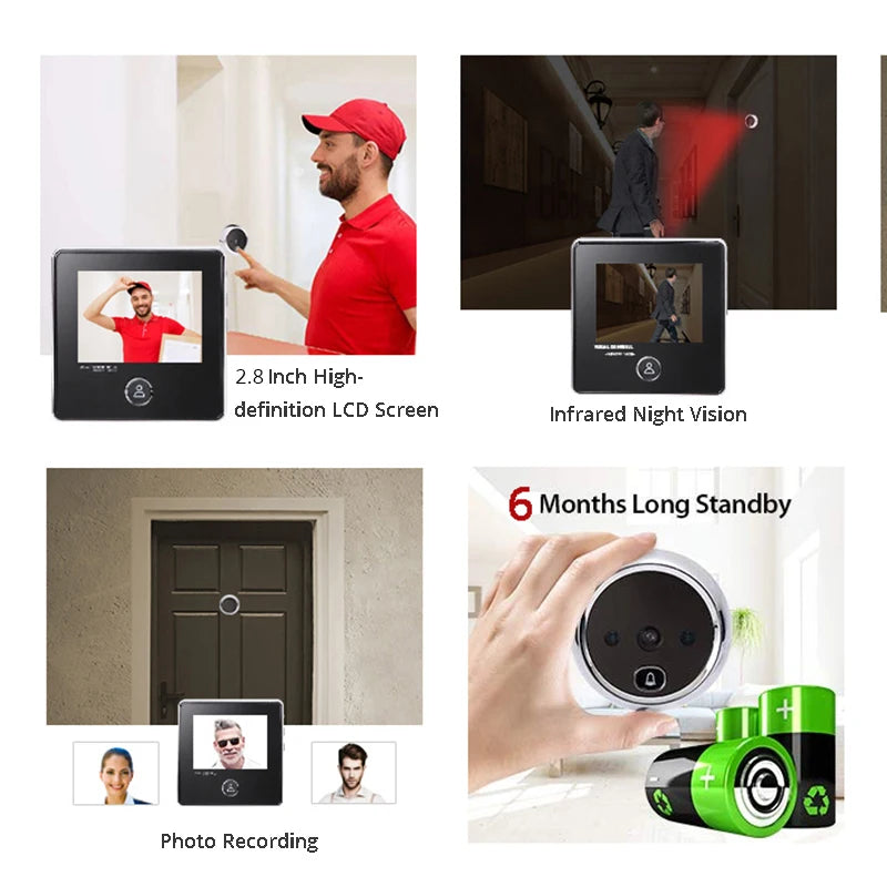 NAIERDI 2.8" LCD Screen Electronic Door Viewer Bell IR Night Door Peephole Camera Photo Recording Digital Camera Smart Viewer