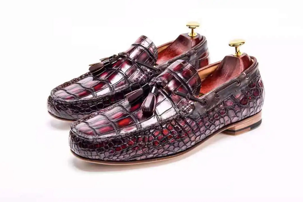 Top Grade Alligator Office Loafers Shoes Men Goodyear Tassel Moccasin Casual Shoes Mens Genuine Crocodile Leather Men's Shoes