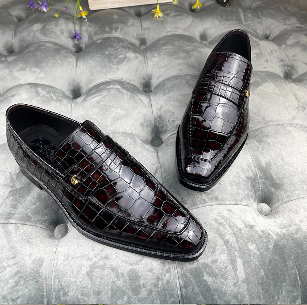 High-end Office Footwear Chaussures Hommes Slip-on Loafers Crocodile Leather Shoes Luxury Handmade Dress Shoes Men New Style