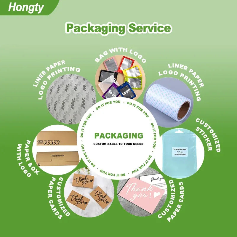 Packaging service customization samples layout with printed paper and liner rolls
