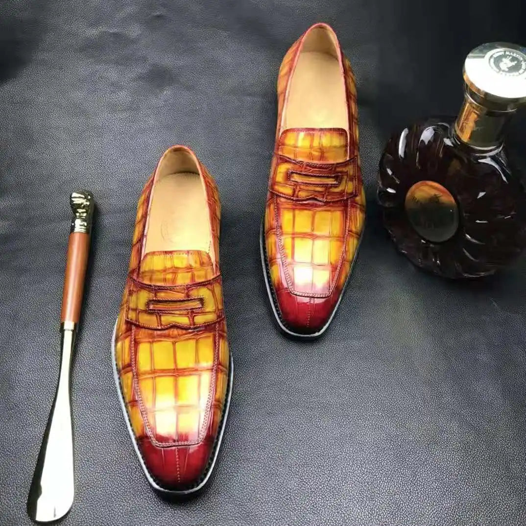 Goodyear Welt Genuine Crocodile Leather Men Loafer Shoes Handmade Penny Loafers Shoes Business Formal Luxury Men's Shoes