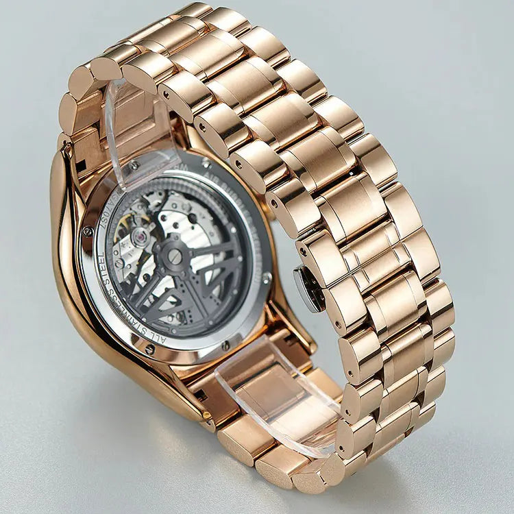 Wholesale Luxury Skeleton Ghost Decoration Dome-shaped Sapphire Stainless Steel Automatic Mechanical Watch High End Supplier