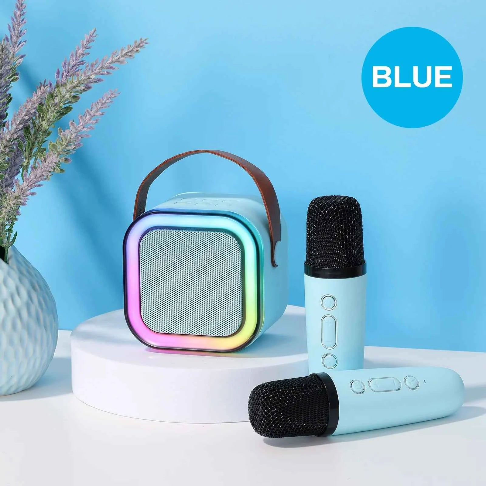 Portable RGB Wireless Microphone Karaoke Speaker with HIFI BT Mini Design for Home and Outdoor Parties Blue My Store