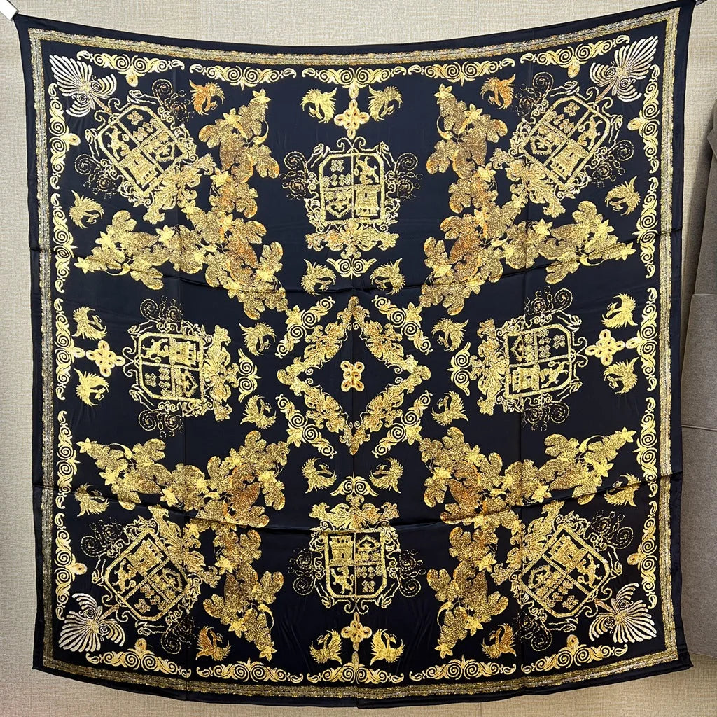 105cm Large Square Scarf Mulberry Silk Crepe Satin Shawl Printed Floral Scarf
