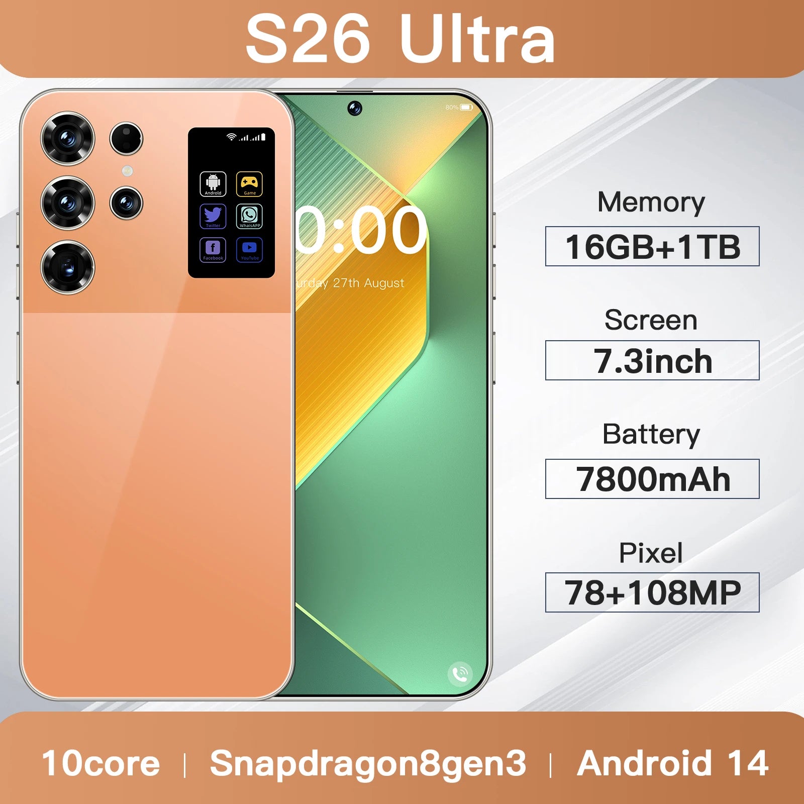Android 5G Smartphone 7.3-inch Display 1TB Storage 16GB RAM Green Tidesmit