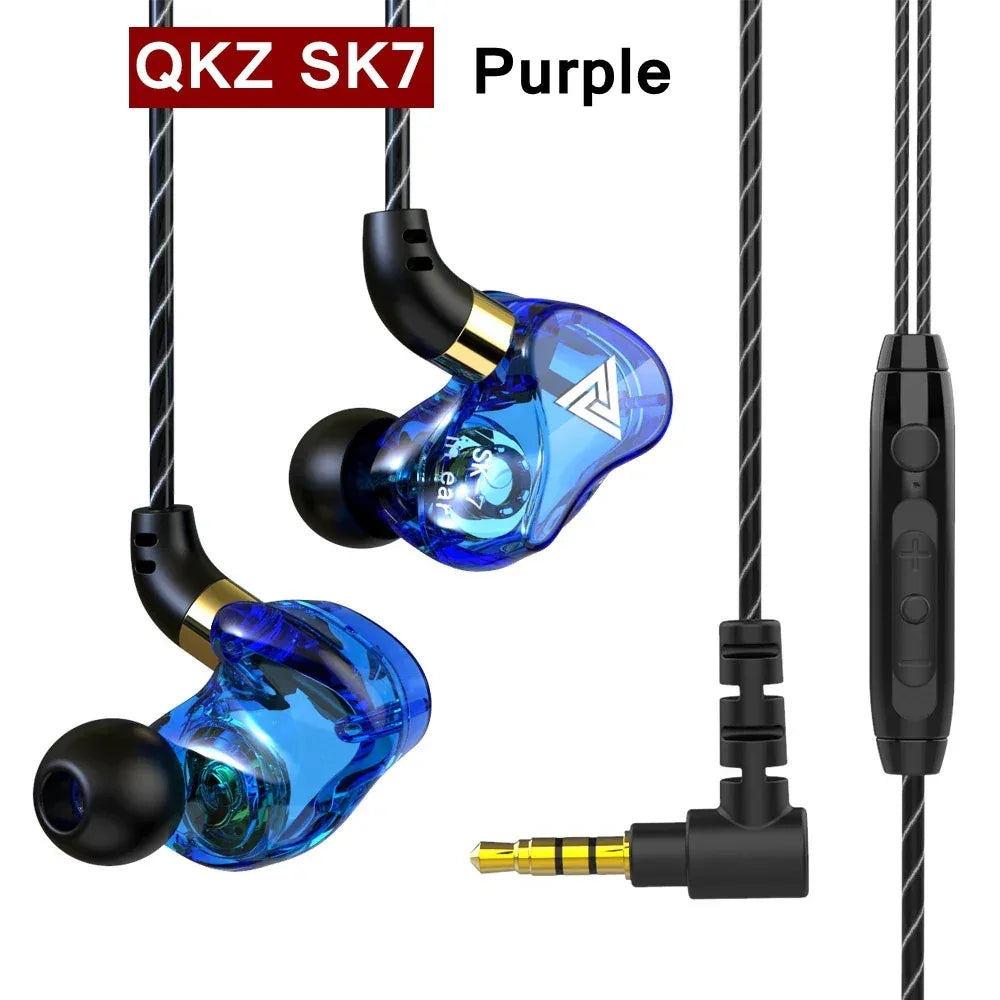 QKZ AK6 SK7 Copper Driver HiFi Wired Earphone with MIC Sport Running Headphones Bass Stereo Headset Music Earbuds fone de ouvido SK7 Purple Tidesmit