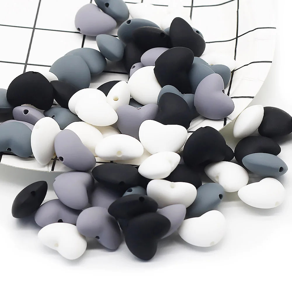 Cute-Idea 10pcs Heart  Silicone Beads Teether Chewable Teething BPA Free Newborn Nursing Baby Pearl Pacifier Clips Food Grade