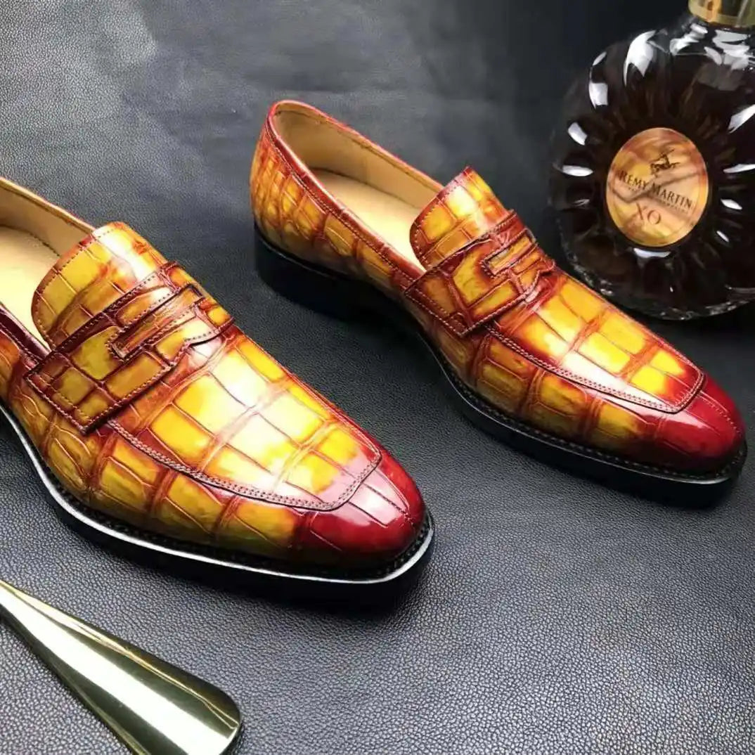 Goodyear Welt Genuine Crocodile Leather Men Loafer Shoes Handmade Penny Loafers Shoes Business Formal Luxury Men's Shoes