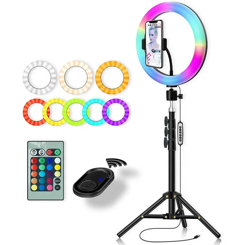 16 /6 /10 /12Inch Led 26 Color Rgb Ring Light for Mobile Camera Black 10 inch Tidesmit
