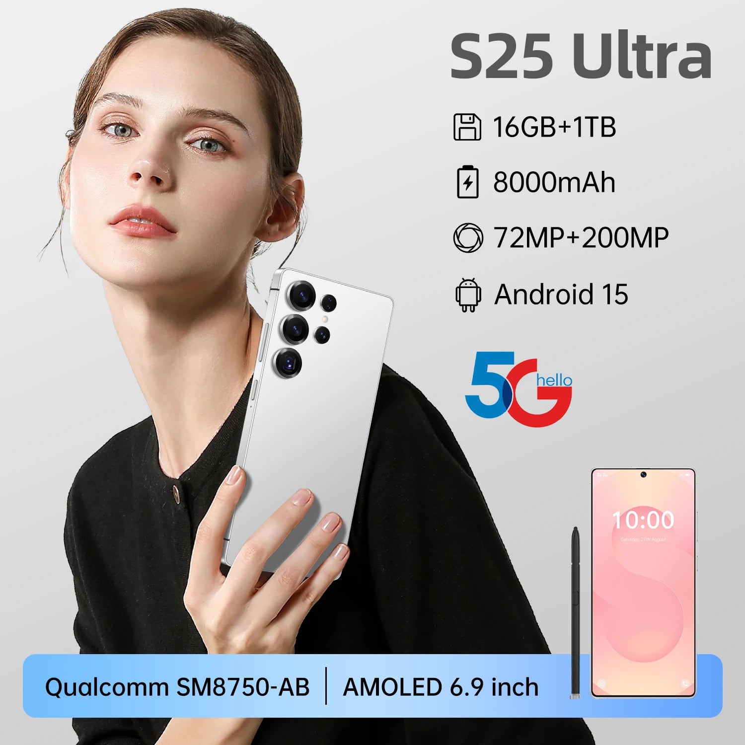 Unlocked 5G Smartphone 16GB RAM 1TB Storage 108MP Camera Tidesmit