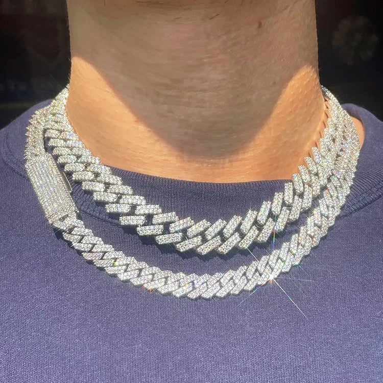 Wholesale Hip Hop Jewelry 8mm 10mm 12mm VVS Diamond Necklace Dropshipping Silver Iced Out Cuban Link Moissanite Chain