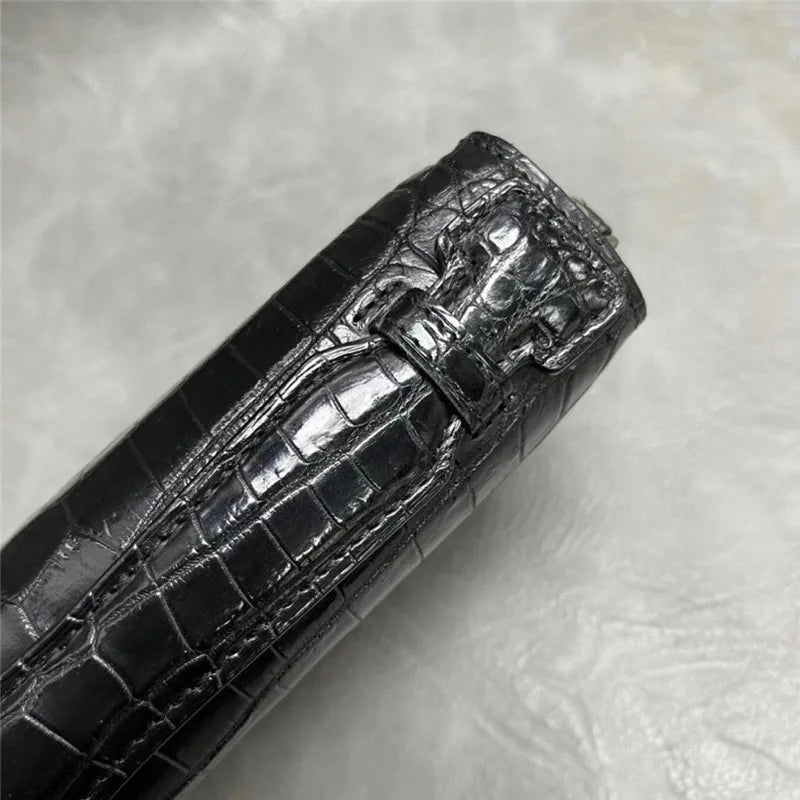 Authentic Crocodile Belly Skin Male Large ZIP Card Purse Genuine Exotic Alligator Leather Businessmen Small Black Clutch Bag