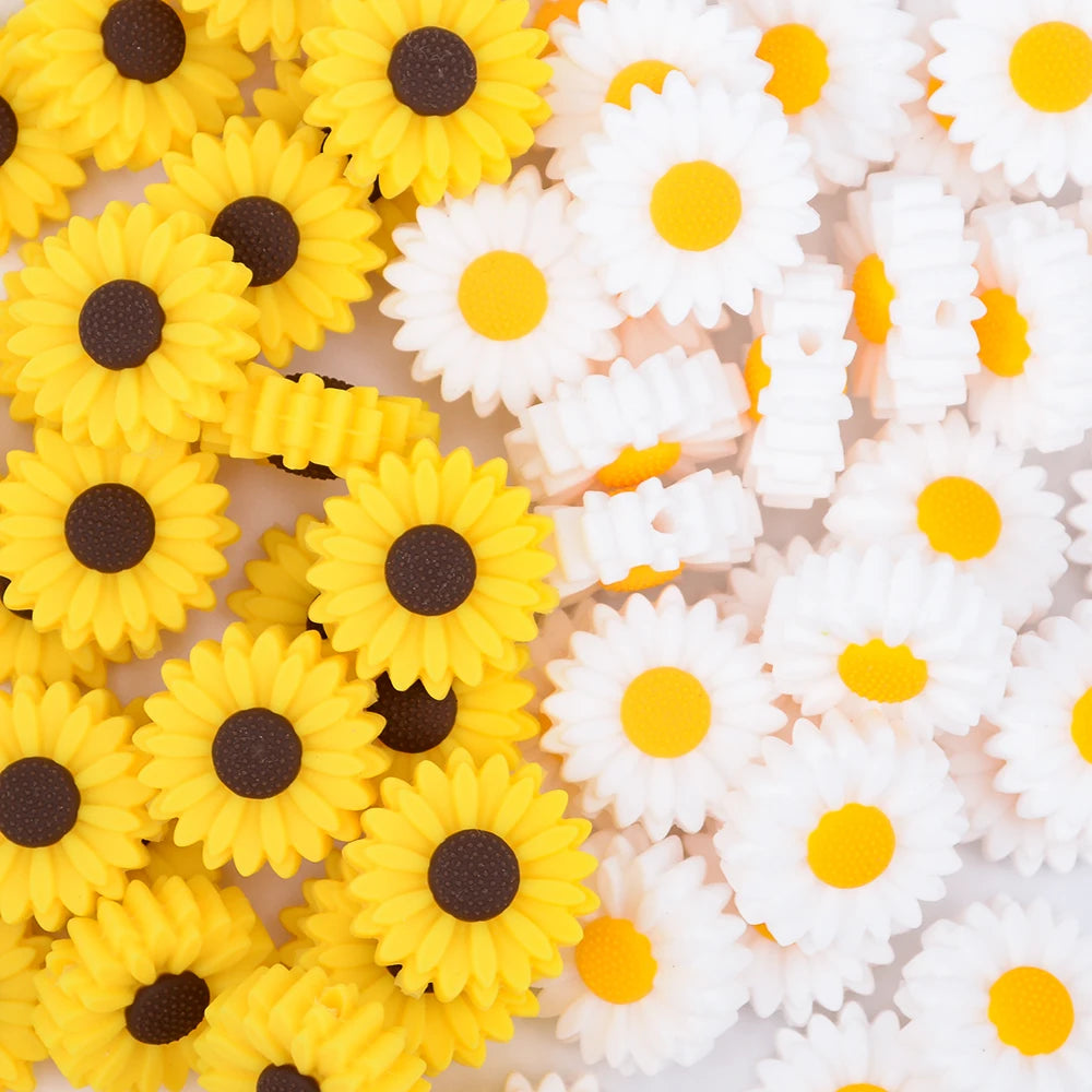 LOFCA 10pcs Sunflower Silicone Beads Daisy Flower Teether Baby Teething Toys Cartoon BPA Free Chew For Baby Necklace Accessories