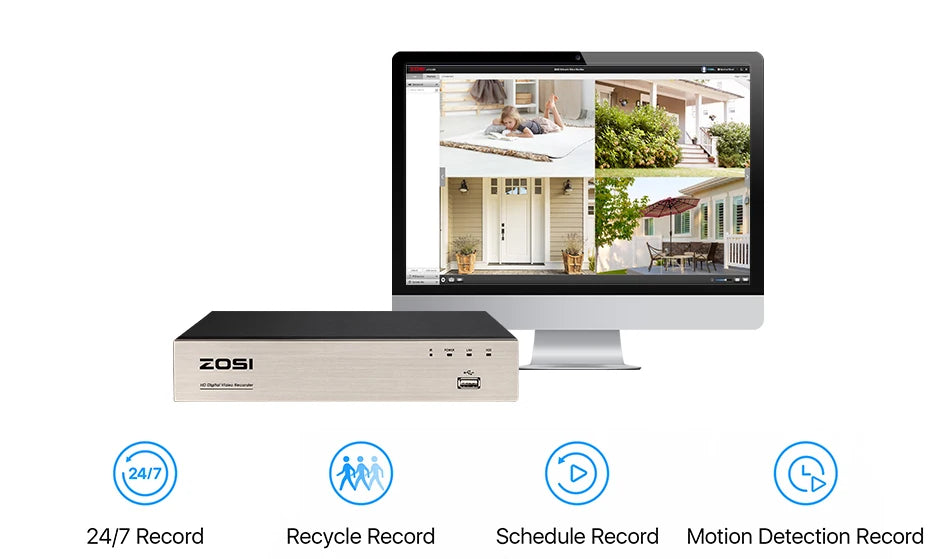 ZOSI 8CH Security Camera System H.265+ 5MP Lite HD-TVI Video DVR recorder 4x1080P Indoor Outdoor Wired Surveillance CCTV Cameras