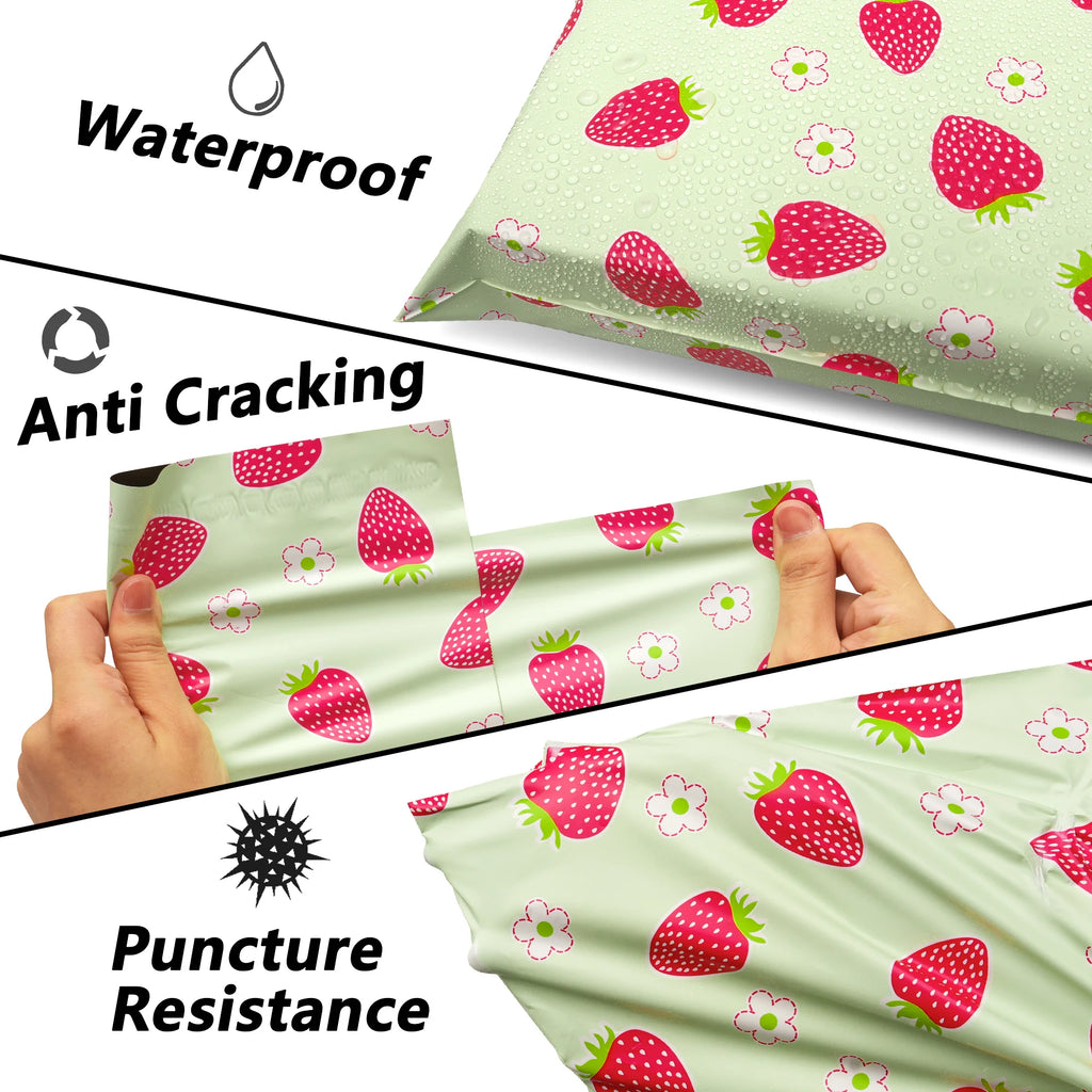10x13 Inch 50Pcs Eco-Friendly Strawberry Printed 2.5mil Poly Mailers Waterproof Tearproof Self-Seal Fast 2Day USA 5Day Delivery