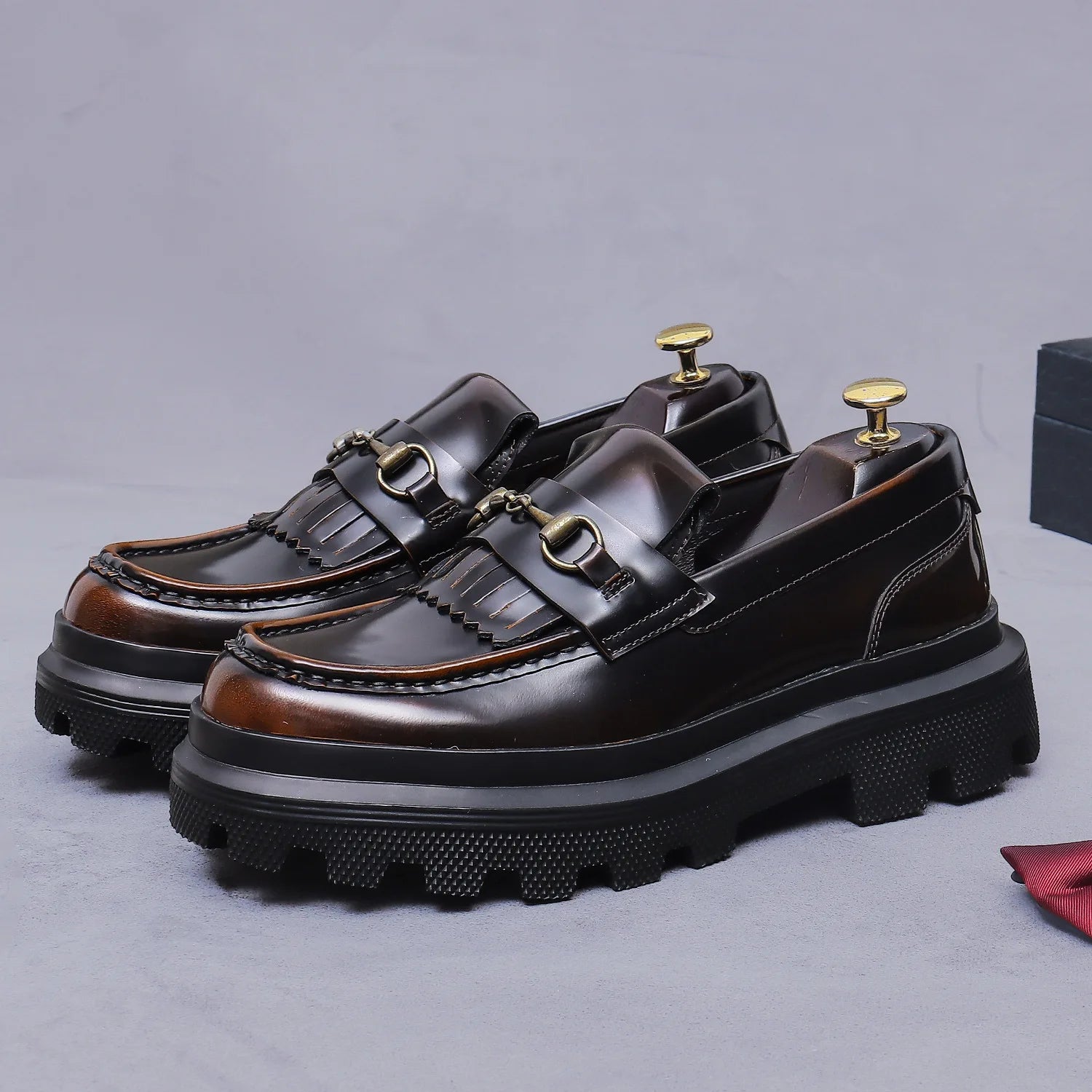 British Style Stylish Men's Genuine Cowhide Loafers Fashionable Casual Leather Shoes Thick-soled