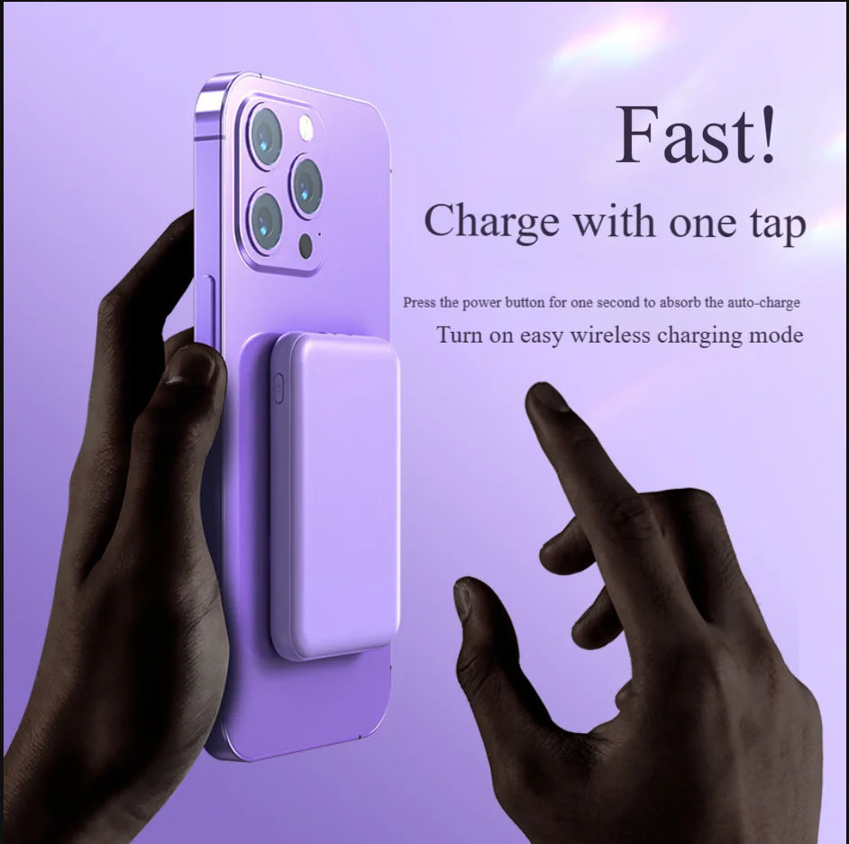 Exquisite Design Mini Power Bank Cellphone Purple 10000mah Wireless Magnetic PowerBank for Mobile Phone Tidesmit
