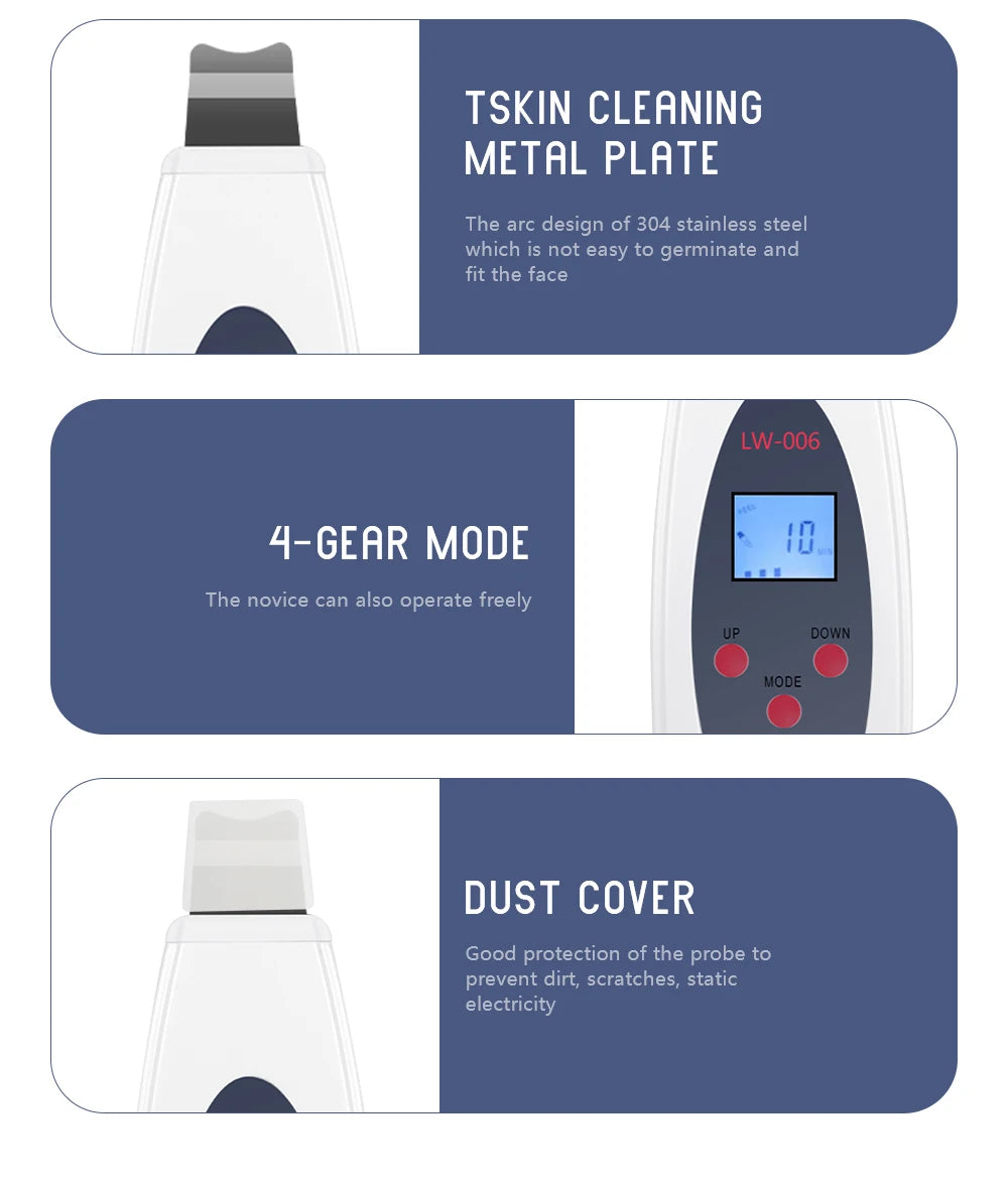 Ultrasonic Skin Scrubber - Professional Deep Pore Cleansing & Lifting Tool Scrubs Treatments Tidesmit