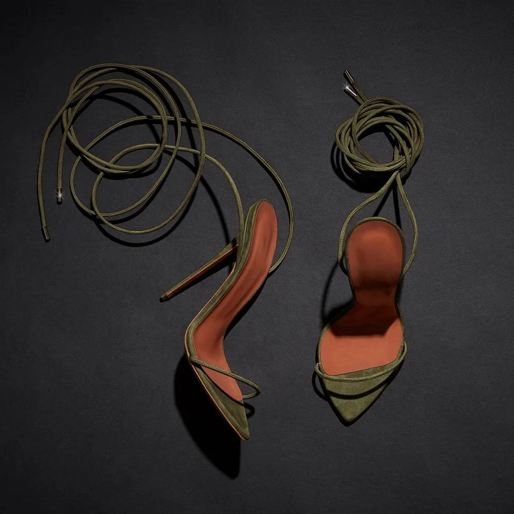 Custom logo  Drop Shipping Denim Lace up High Heel Sandal 2023 High Quality Women Heels