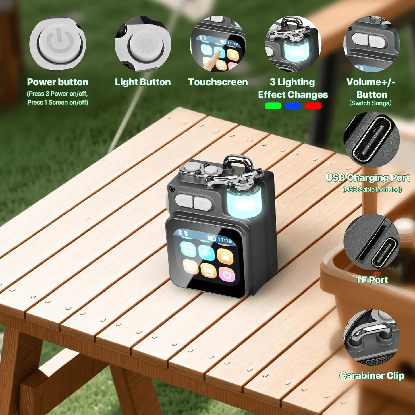 Bluetooth Speaker -Factory New V8 Portable Mini BT Speaker LED Light Smart Touch Screen Rechargeable Battery Speaker for Outdoor Activity