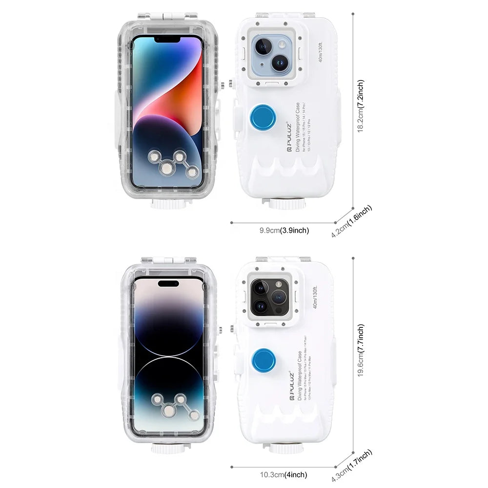 PULUZ 40m Photo Video Underwater Housing Cover Waterproof PC Diving Phone Case for iPhone White Lanyard Mobile Phone Accessories Tidesmit