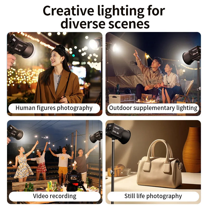 Video Camera Lights 60W Cob Led 2800K 6500K 16500Lux 480G Portable 8Fx Modes Handheld Fill Lamp for Outdoor Live Vlog Tidesmit