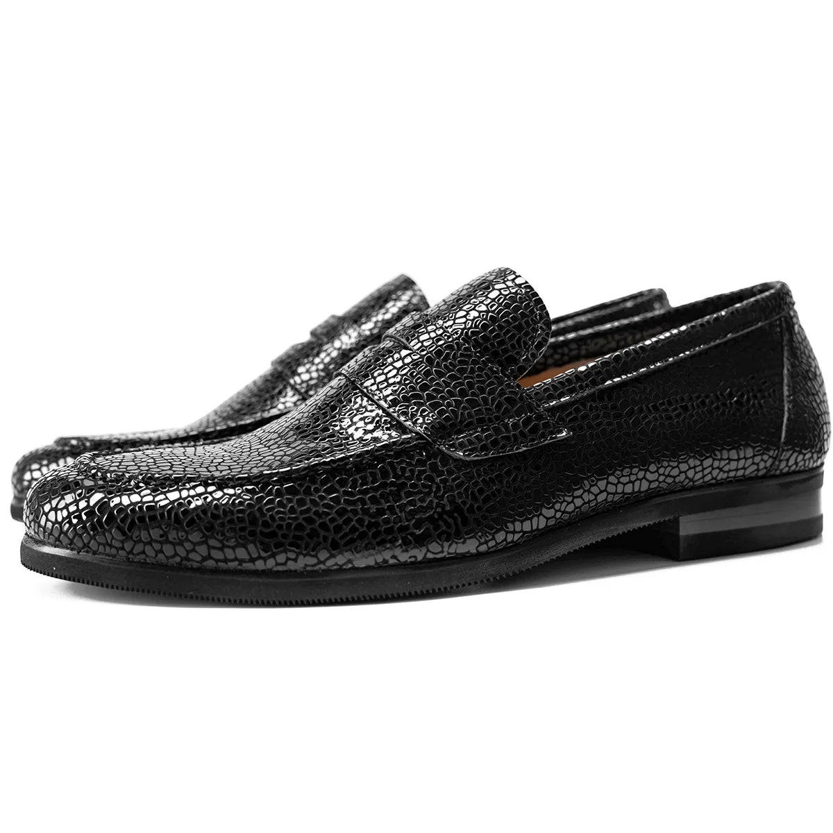 Men's Loafers Office Casual Shoes Slip-On Summer Cowhide Geometric Pattern Genuine Leather Upper Rubber Outsole