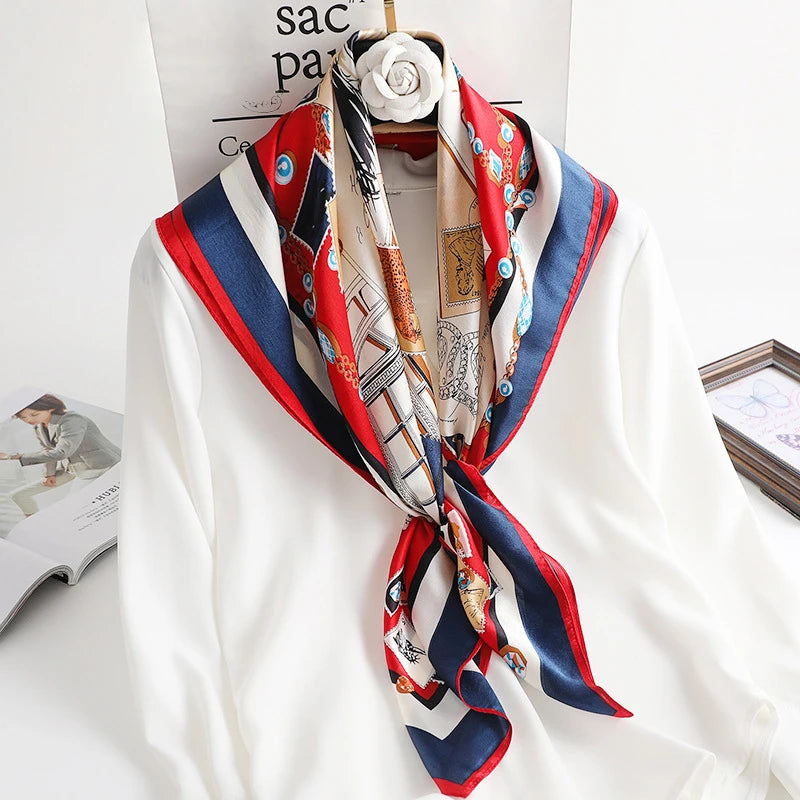 2023 Lady Hair Head Wrap 100% Mulberry Real Silk Scarf Scarves 90*90 Traditional Russian Style Square Luxury Silk Scarf