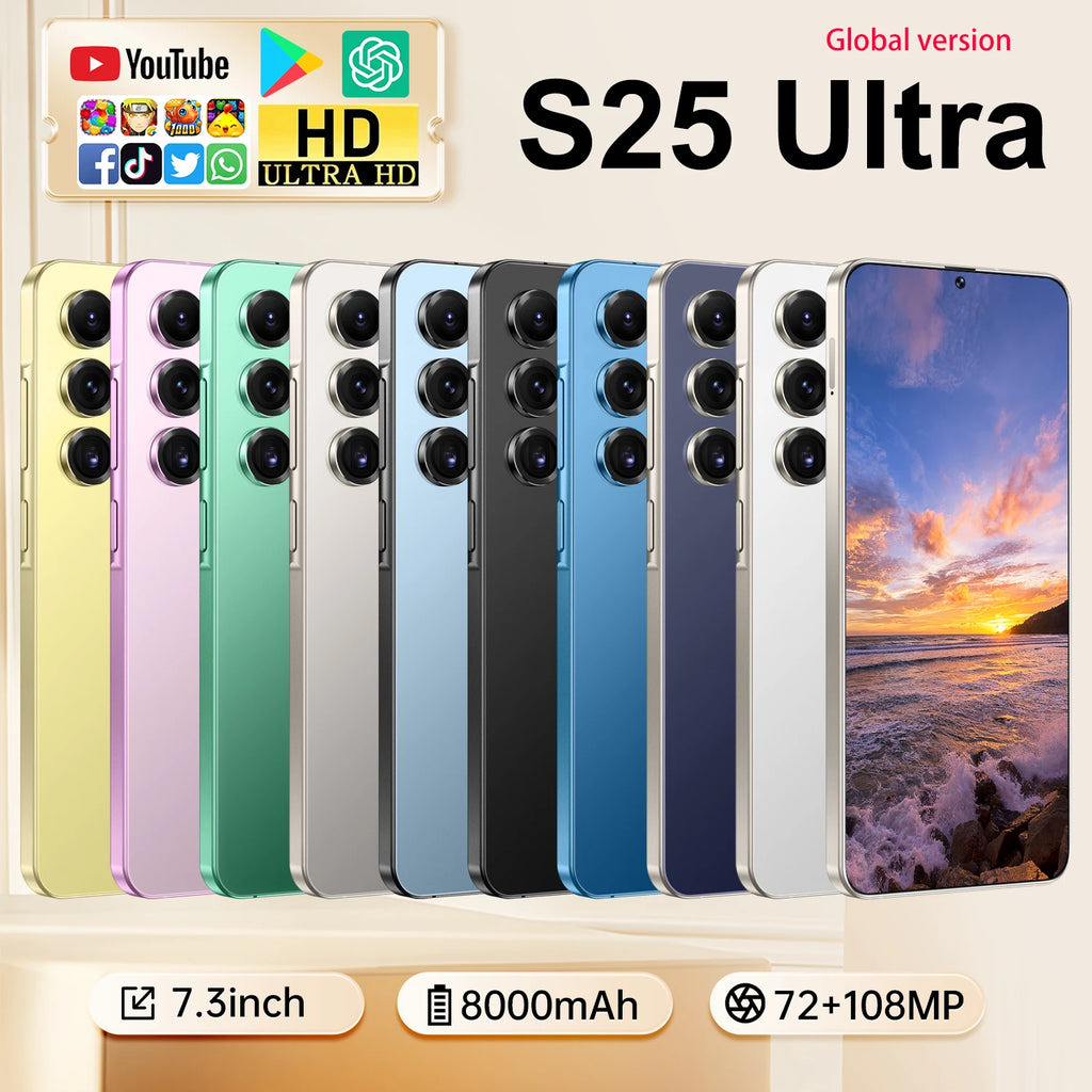 Smart Phone 2025 Cellphone S25 Ultra 7inch Unlocked Dual Card 5G Phones Android 14.0 Mobile Phones - Tidesmit