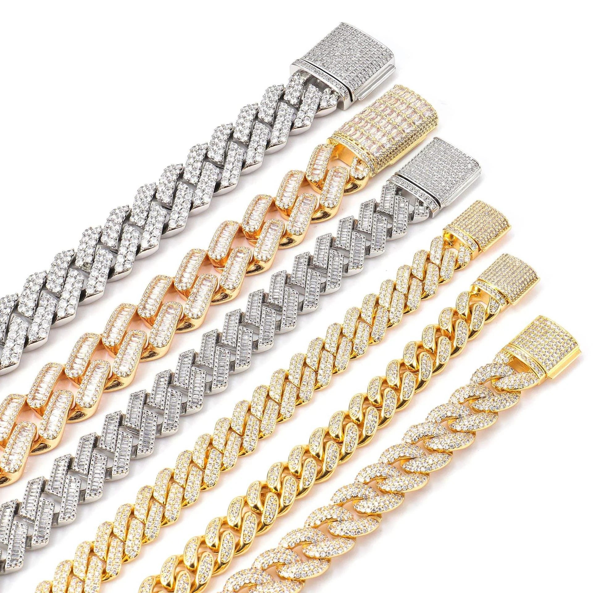 2rows 8mm 10mm 12mm 15mm S925 Silver GRA Moissanite Necklace  Bracelet  Mans Hiphop Cuban Link Chain for Fashion Jewelry
