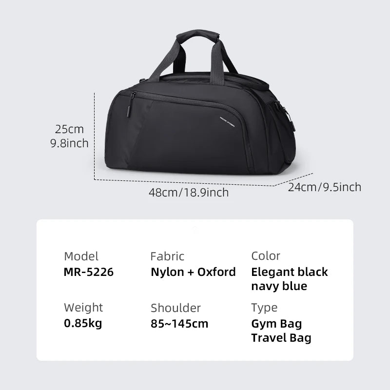 Black Mark Ryden nylon travel gym trunk with shoe storage and top handles, model MR-5226.