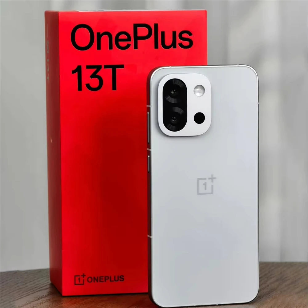 Side profile of OnePlus 13T 5G showing sleek design and high-resolution AMOLED 120Hz display screen.