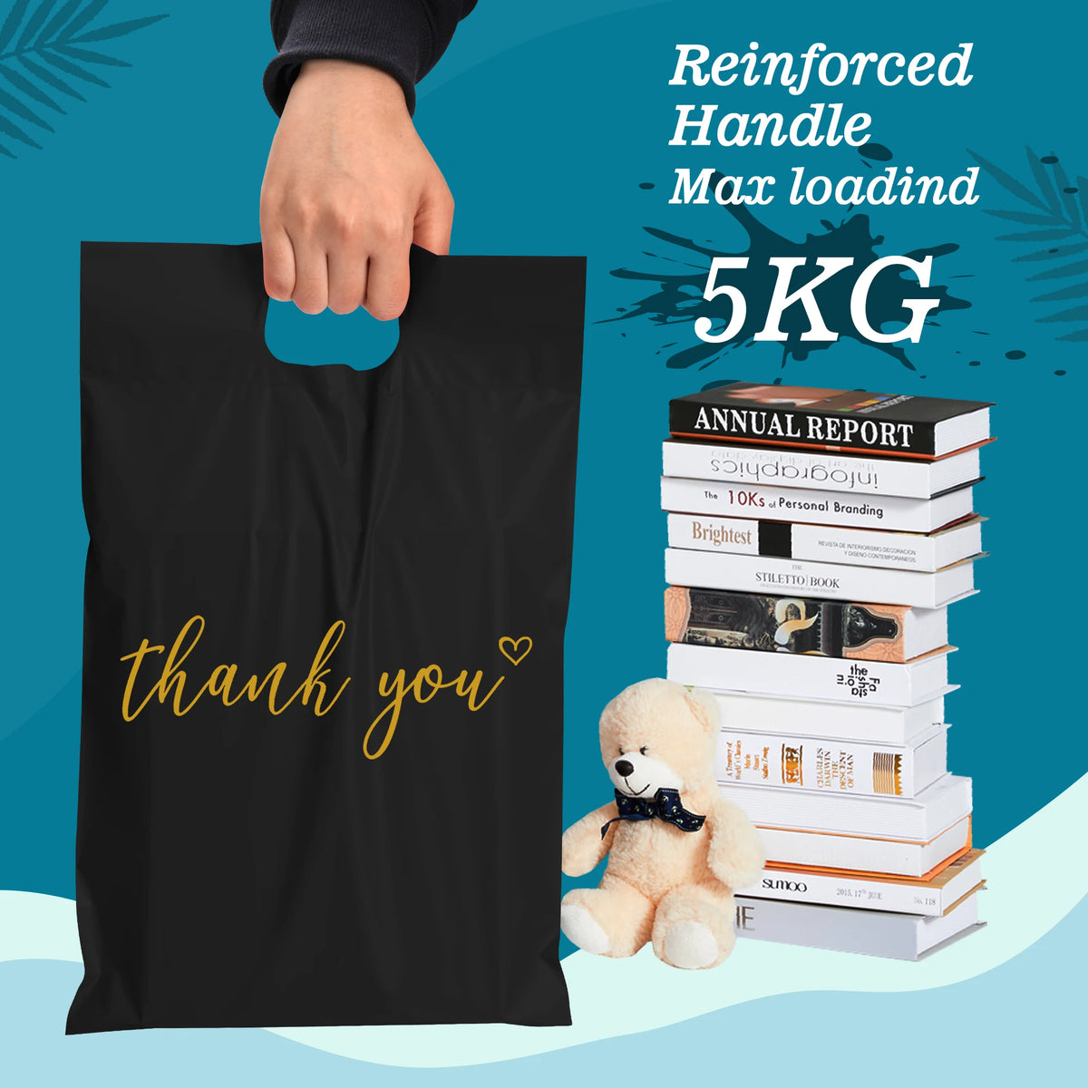 2-Day Shipping 5-Day Delivery 12x15.5-inch Black Poly Mailers 200 Pieces Tearproof Waterproof Thank You Tote Bag