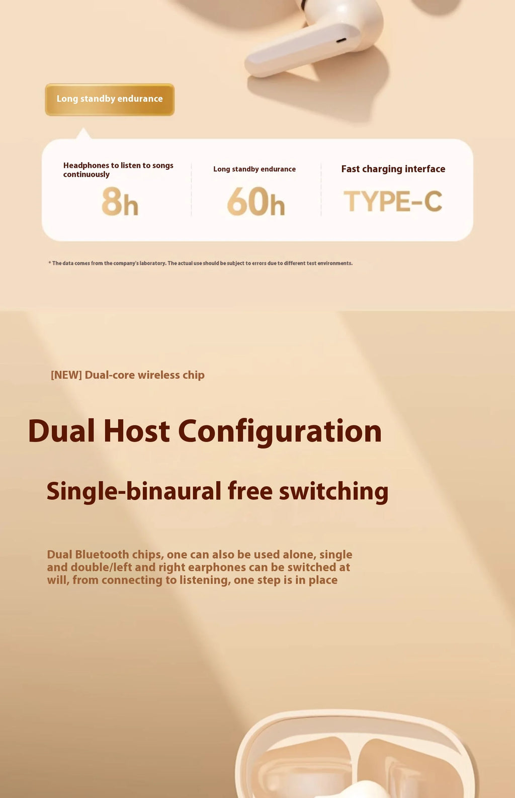 For Bluetooth In-Ear Headset LED Battery Wireless Noise Reduction Long Endurance High Sound Quality for Sports Running Tidesmit