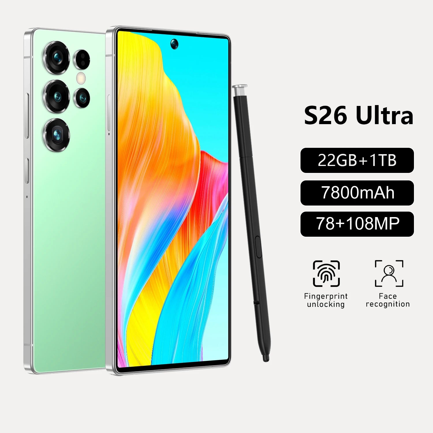 Android 14 5G Smartphone 7.3 Inch 22GB RAM 1TB Storage Green 22GB 1TB Tidesmit