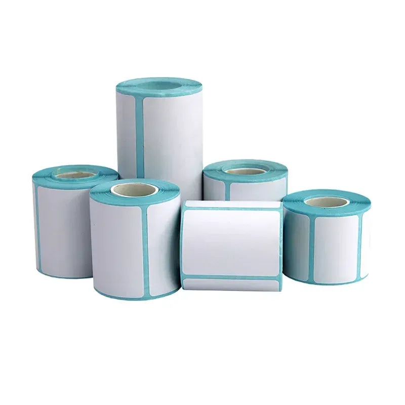 Sky blue direct thermal label rolls and sheets, self-adhesive backing