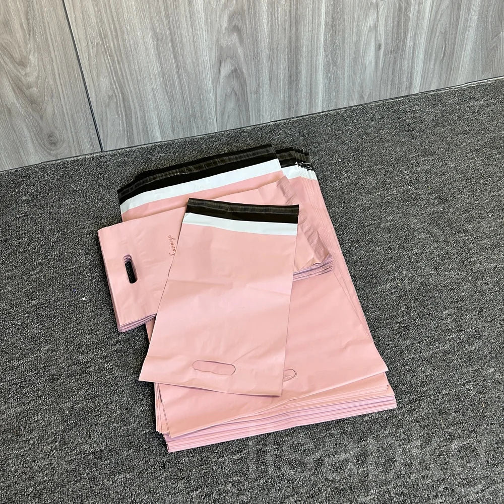 Custom Printed Logo Mail Bag Large/Small Eco-Friendly Clothing Packaging Plastic Poly Mailing Bags Tote Handle Durable