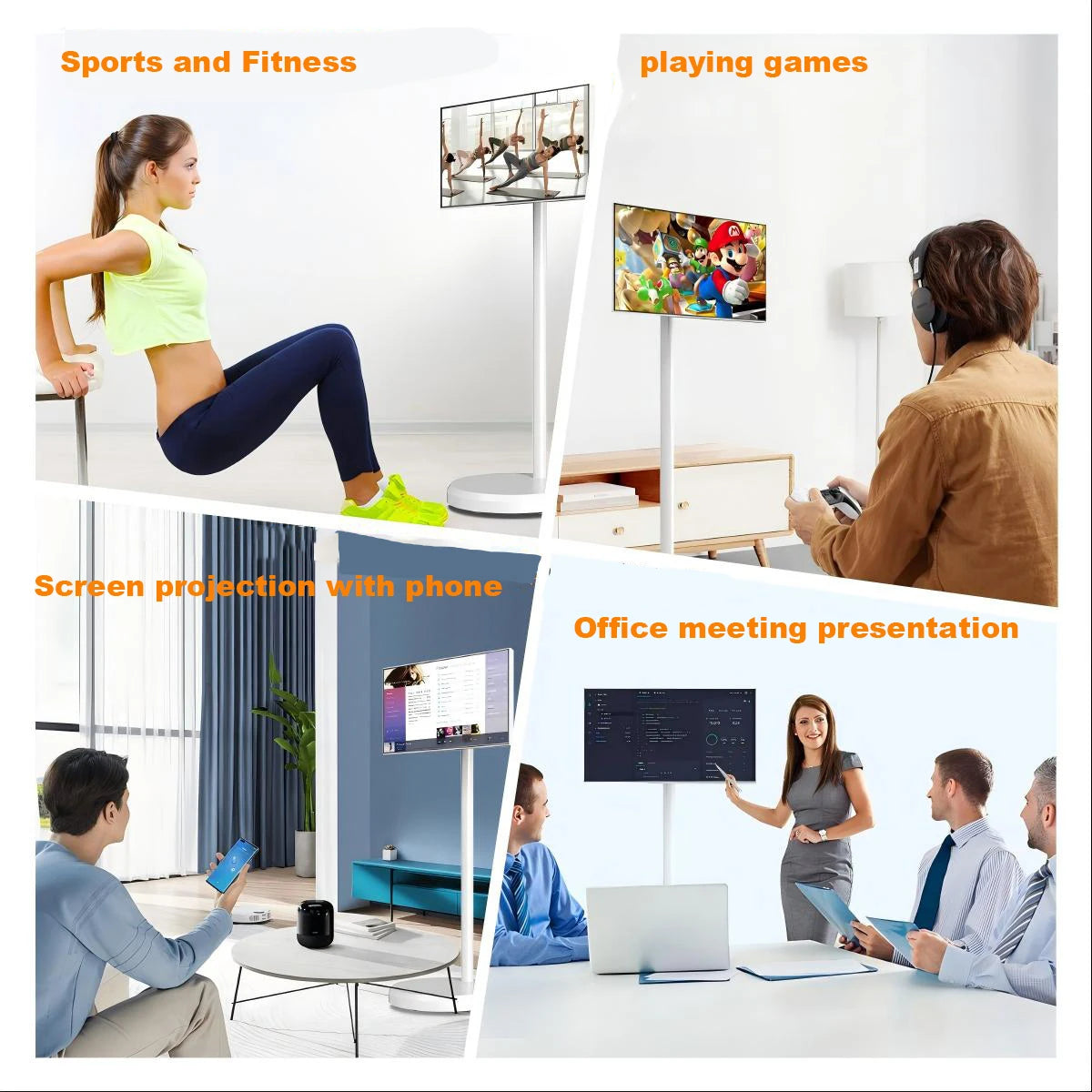 21.5 Inch Portable Smart TV 8-Core CPU Android OS LED Touch Screen Built-In Speaker Mobile Monitor Rotatable Touch Screen TV