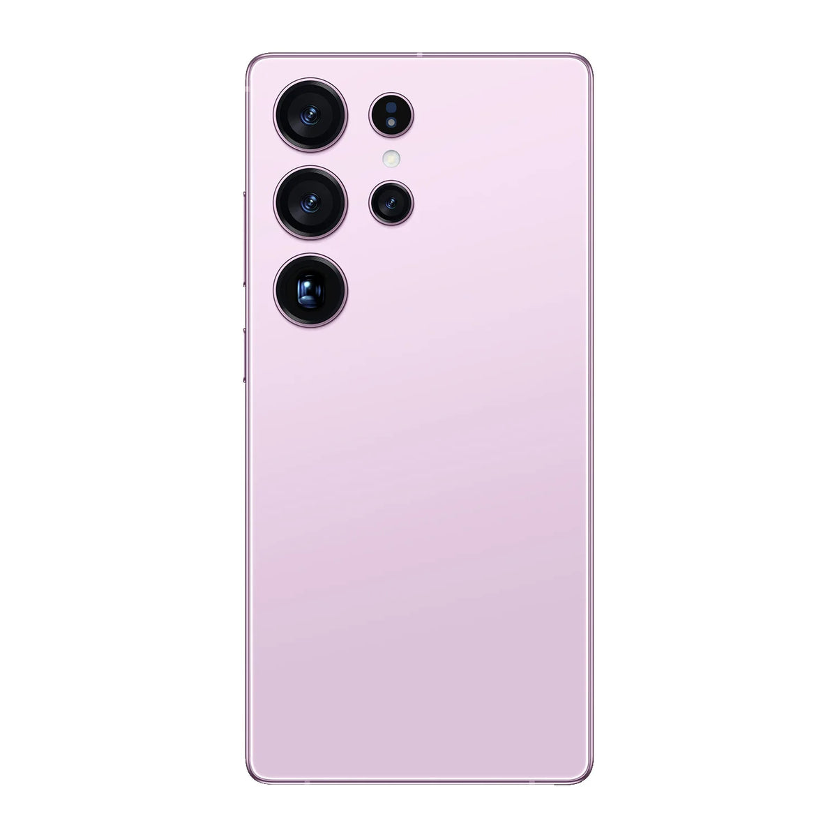 Pink smartphone back with four rear cameras and a smooth curved finish.
