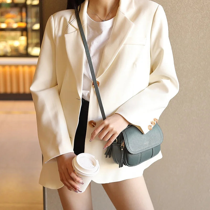 Retro Genuine Leather Underarm Shoulder Bag Mobile Phone Cross Bag Luxury Designer Mini Dress Waterproof Splicing Women Handbags