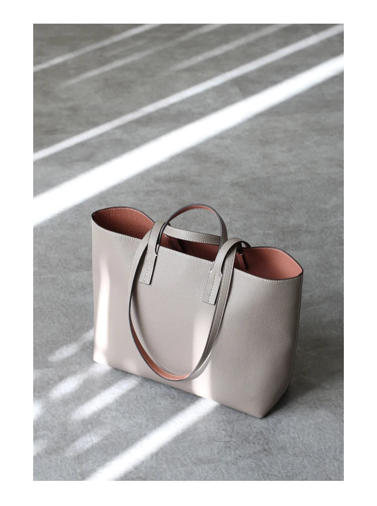 Women Luxury Genuine Leather Tote Soft Cowhide Handbag Two Sides Available Using Shoulder Bags Versatile And Durable