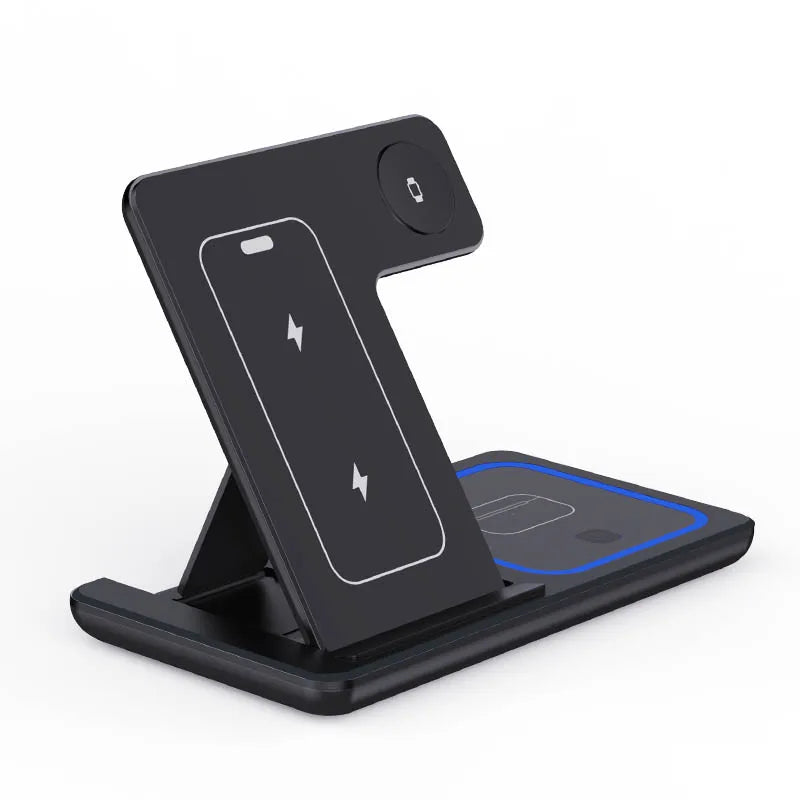 15W Three-in-One Fast Wireless Charger Foldable Desktop Multifunctional with PD Function for Mobile Phone Headset Watch Tidesmit