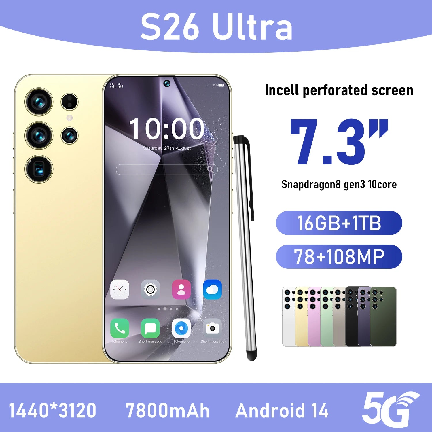 2025 New Original Phones S26 ultra 5g Smartphones 22GB+2TB 5G Dual SIM Cellphone Mobile Phone Face Unlock Android 14 5G Phone - Tidesmit