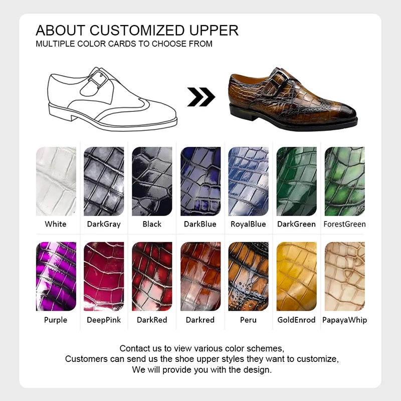 Hot-selling Handmade Formal Men's Shoes Customized Crocodile Leather Party Shoes for Men Monk Strap Luxury Dress Shoes Men