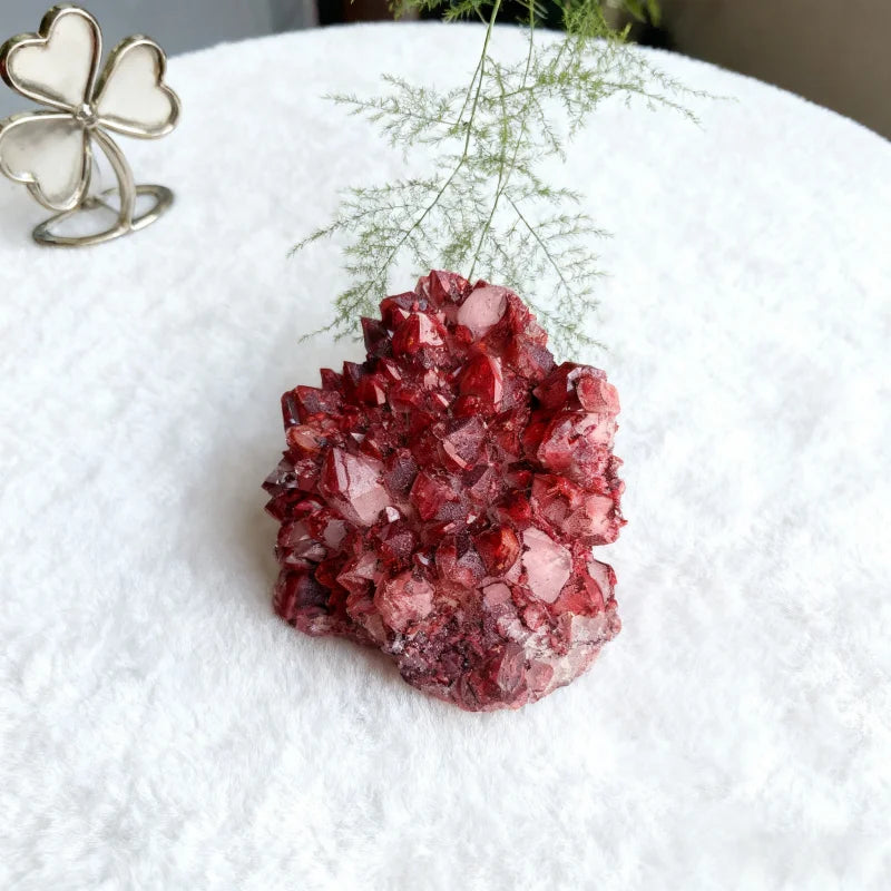 Red Rare Mineral Crystal Cluster Specimens Natural Strawberry Fluorite Mineral Sample Healing Raw Rough Stone Decoration 5-10cm