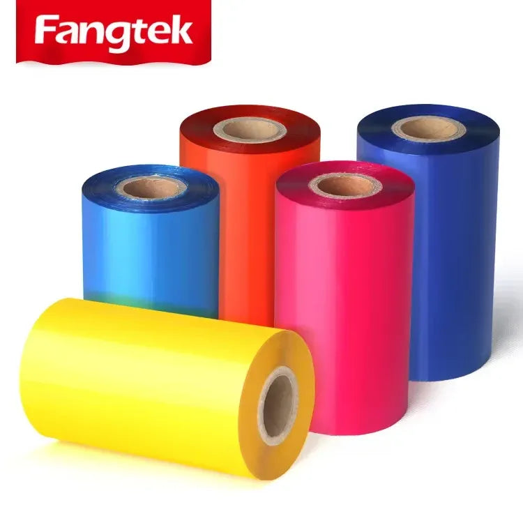 Color thermal transfer ribbon rolls (blue, red, pink, yellow); Fangtek logo