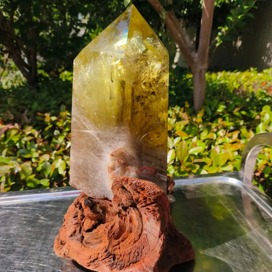 Factory Price Rare Ciyrine Tower  Quartz Crystal  Unique Point with  Drifting Base for Home Ornament & Fengshui