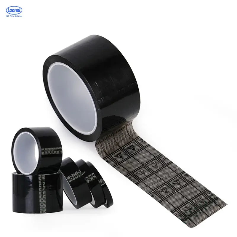 Black ESD grid tape rolls set; gray tape backing with square grid print