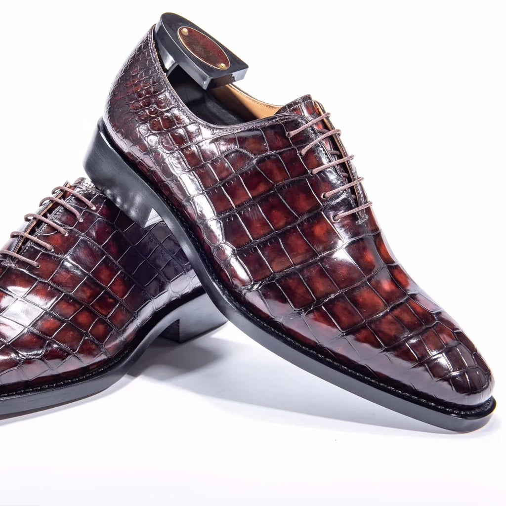 Goodyear Welt Mens Formal Shoes Luxury Customize Dress Shoes Men Leather Laces Genuine Crocodile Leather Wedding Shoes for Men