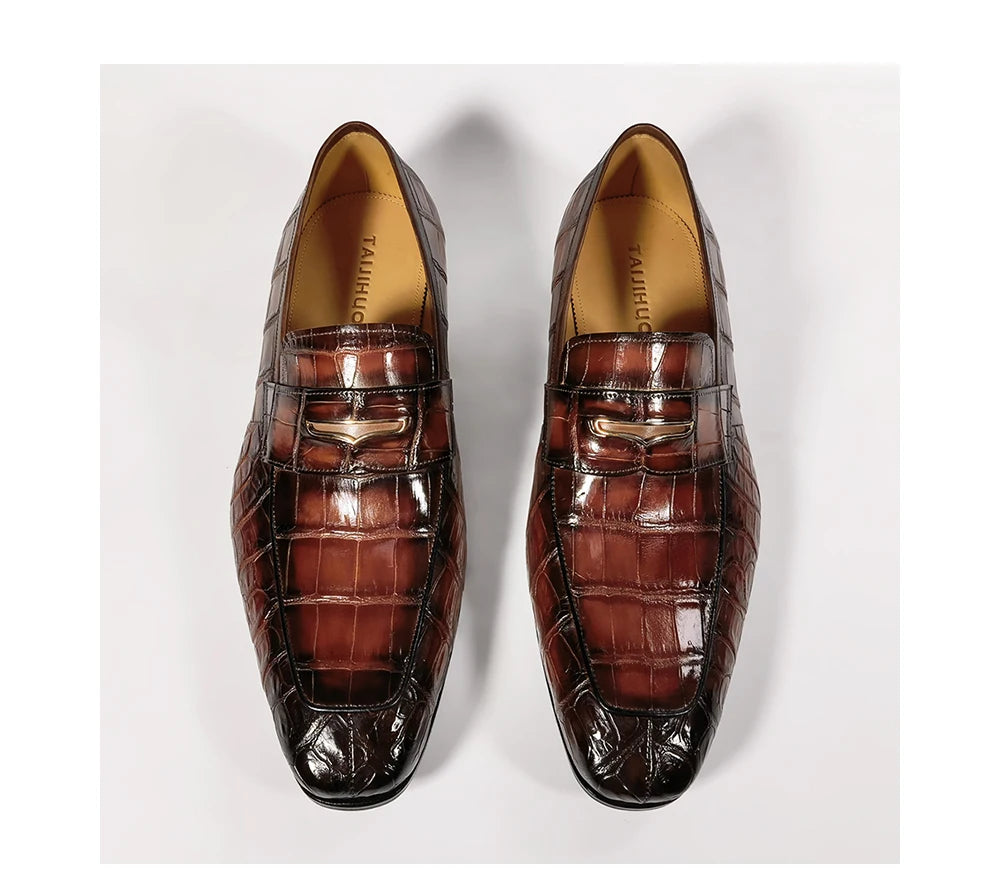 Goodyear Welt Luxury Penny Loafer Shoes for Men Genuine Alligator Leather Formal Shoes Man Office Crocodile Skin Dress Men Shoes